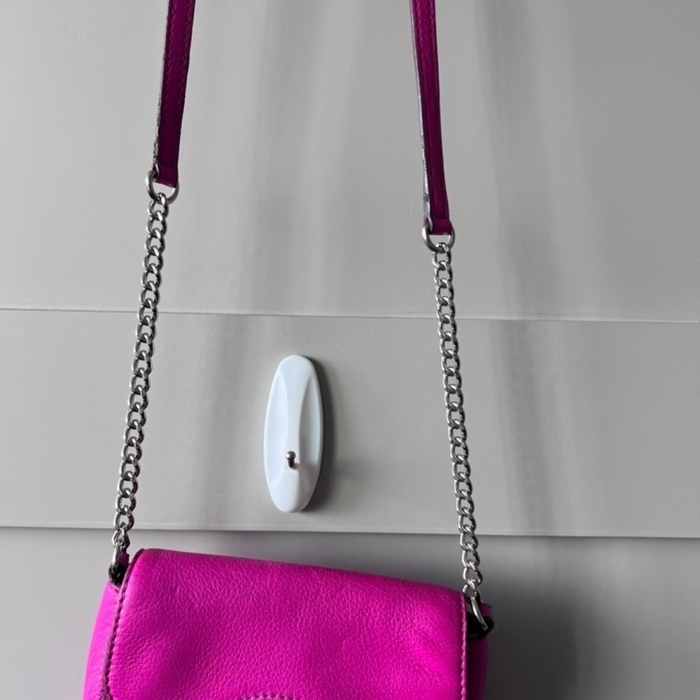 Michael Kors Fulton Small Pebble Leather Flap Crossbody Bag Purse Pink Silver - Picture 5 of 13